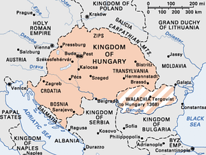 Map of Hungary in the middle of the 14th century