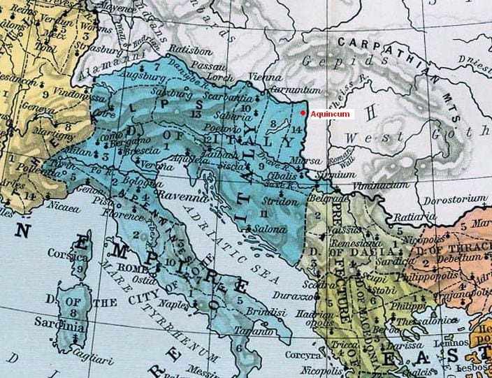 Location of Aquincum within the Roman Empire: map
